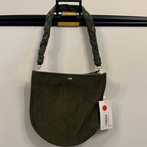 Elegant Olive Green Suede Shoulder Bag